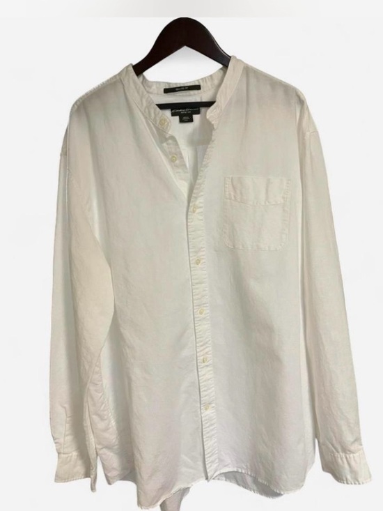 Eddie Bauer Other - Eddie Bauer Linen Blend White Band-Collar Button-Down Shirt Coastal Size 3XL